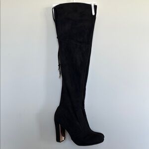 Material Girl Black Over the Knee Boots with Block Heel